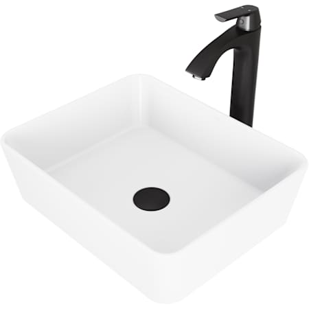 Vigo Marigold 18" Rectangular Stone Composite Vessel Bathroom Sink with 1.2 GPM 11" Deck Mounted Bathroom Faucet and Pop-Up Drain Assembly Matte Black