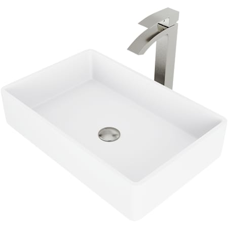 Vigo Magnolia 21" Rectangular Stone Composite Vessel Bathroom Sink with 1.2 GPM 12" Deck Mounted Bathroom Faucet and Pop-Up Drain Assembly PVD Brushed Nickel