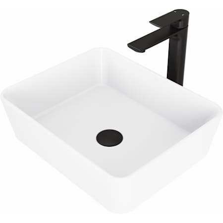 Vigo Marigold 18" Rectangular Stone Composite Vessel Bathroom Sink with 1.2 GPM 11" Deck Mounted Bathroom Faucet and Pop-Up Drain Assembly Matte Black