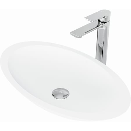 Vigo Wisteria 23" Oval Stone Composite Vessel Bathroom Sink with 1.2 GPM 11" Deck Mounted Bathroom Faucet and Pop-Up Drain Assembly Chrome