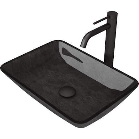 Vigo Donatello 18" Rectangular Glass Vessel Bathroom Sink with 1.2 GPM 11" Deck Mounted Bathroom Faucet and Pop-Up Drain Assembly Matte Black