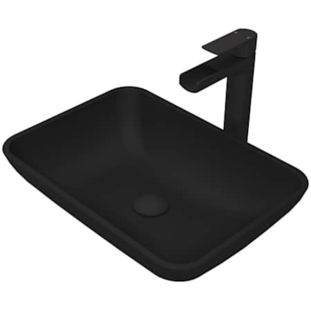 Vigo Sottile 18" Rectangular Glass Vessel Bathroom Sink with 1.2 GPM Waterfall 11" H Deck Mounted Bathroom Faucet and Pop-Up Drain Assembly Matte Black