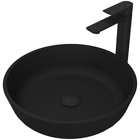 Vigo Modus 17" Circular Glass Vessel Bathroom Sink with 1.2 GPM 11" Deck Mounted Bathroom Faucet and Pop-Up Drain Assembly Matte Black