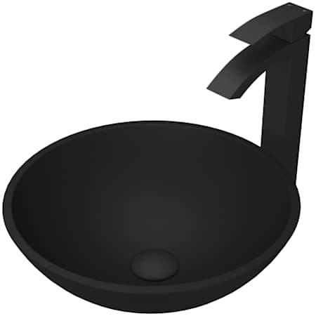Vigo Cavalli 15" Circular Glass Vessel Bathroom Sink with 1.2 GPM 12" Deck Mounted Bathroom Faucet and Pop-Up Drain Assembly Matte Black