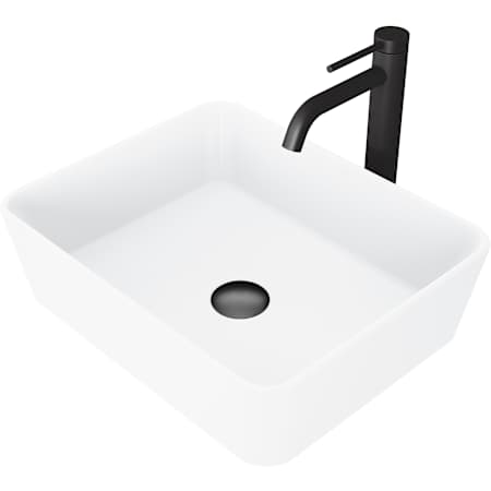Vigo Marigold 18" Rectangular Stone Composite Vessel Bathroom Sink with 1.2 GPM 11" Deck Mounted Bathroom Faucet and Pop-Up Drain Assembly Matte Black