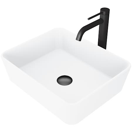 Vigo Marigold 18" Rectangular Stone Composite Vessel Bathroom Sink with 1.2 GPM 11" Deck Mounted Bathroom Faucet and Pop-Up Drain Assembly Matte Black