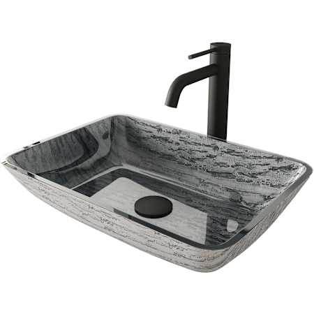 Vigo Donatello 18" Rectangular Glass Vessel Bathroom Sink with 1.2 GPM 11" Deck Mounted Bathroom Faucet and Pop-Up Drain Assembly Matte Black