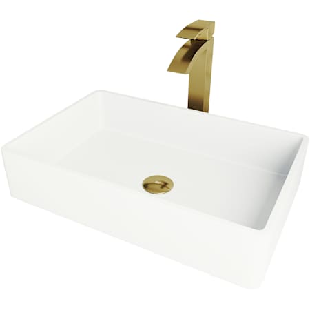 Vigo Magnolia 21" Rectangular Stone Composite Vessel Bathroom Sink with 1.2 GPM 12" Deck Mounted Bathroom Faucet and Pop-Up Drain Assembly Matte Gold
