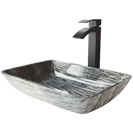 Vigo Donatello 18" Rectangular Glass Vessel Bathroom Sink with 1.2 GPM 12" Deck Mounted Bathroom Faucet and Pop-Up Drain Assembly Slate Grey