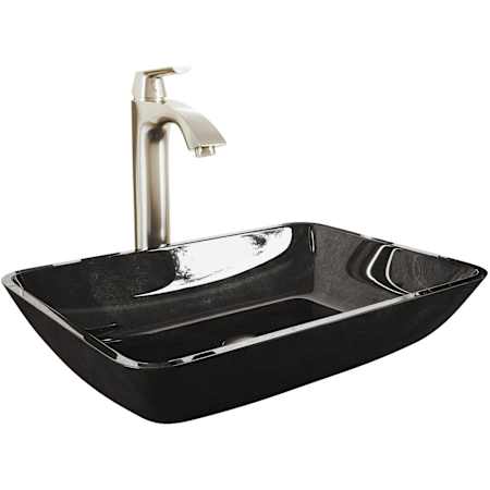 Vigo Donatello 18" Rectangular Glass Vessel Bathroom Sink with 1.2 GPM 11" Deck Mounted Bathroom Faucet and Pop-Up Drain Assembly Brushed Nickel