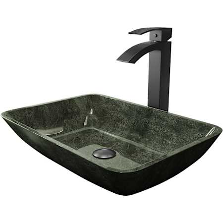 Vigo Donatello 18" Rectangular Glass Vessel Bathroom Sink with 1.2 GPM 12" Deck Mounted Bathroom Faucet and Pop-Up Drain Assembly Gray