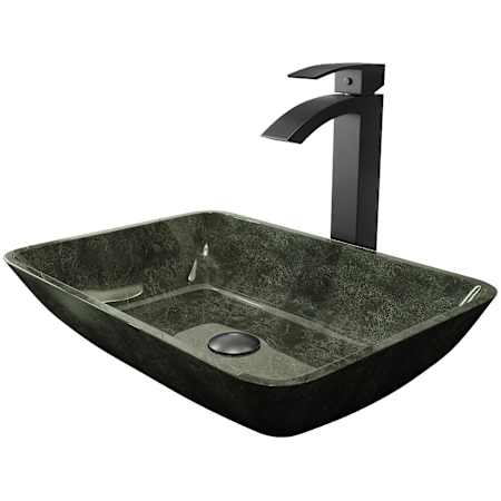 Vigo Donatello 18" Rectangular Glass Vessel Bathroom Sink with 1.2 GPM 12" Deck Mounted Bathroom Faucet and Pop-Up Drain Assembly Gray