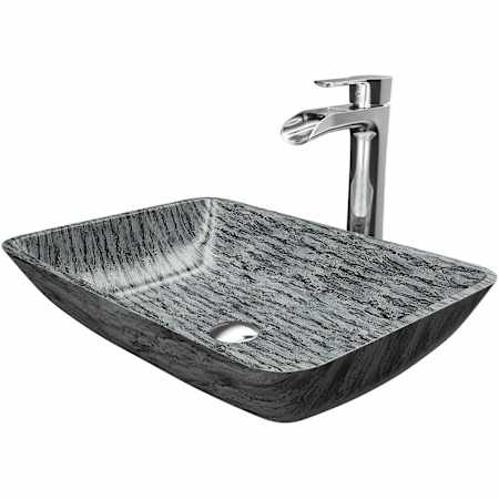 Vigo Donatello 18" Rectangular Glass Vessel Bathroom Sink with 1.2 GPM Waterfall 11" H Deck Mounted Bathroom Faucet and Pop-Up Drain Assembly Chrome