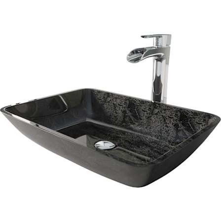 Vigo Donatello 18" Rectangular Glass Vessel Bathroom Sink with 1.2 GPM Waterfall 11" H Deck Mounted Bathroom Faucet and Pop-Up Drain Assembly Chrome