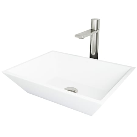 Vigo Vinca 18" Rectangular Stone Composite Vessel Bathroom Sink with 1.2 GPM 11" Deck Mounted Bathroom Faucet and Pop-Up Drain Assembly Matte White