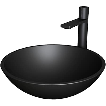 Vigo Cavalli 15" Circular Glass Vessel Bathroom Sink with 1.2 GPM 12" Deck Mounted Bathroom Faucet and Pop-Up Drain Assembly Matte Black