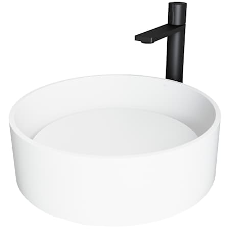 Vigo Anvil 16" Circular Stone Composite Vessel Bathroom Sink with 1.2 GPM 11" Deck Mounted Bathroom Faucet and Pop-Up Drain Assembly Matte White