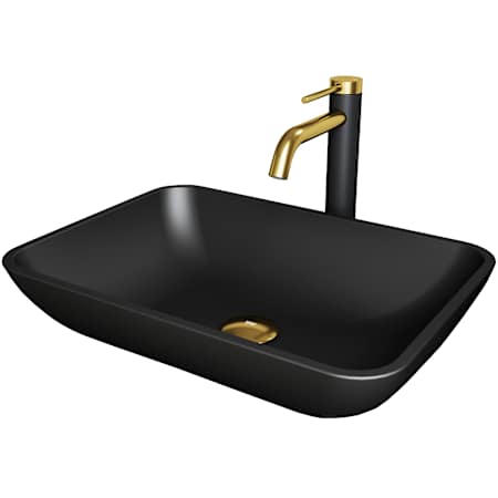Vigo Sottile 18" Rectangular Glass Vessel Bathroom Sink with 1.2 GPM 11" Deck Mounted Bathroom Faucet and Pop-Up Drain Assembly Matte Brushed Gold / Matte Black