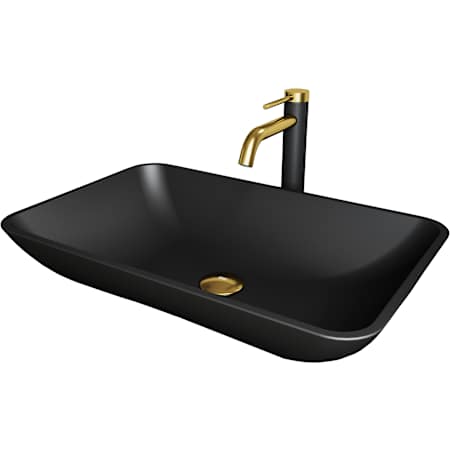 Vigo Hadyn 22" Rectangular Glass Vessel Bathroom Sink with 1.2 GPM 11" Deck Mounted Bathroom Faucet and Pop-Up Drain Assembly Matte Brushed Gold / Matte Black