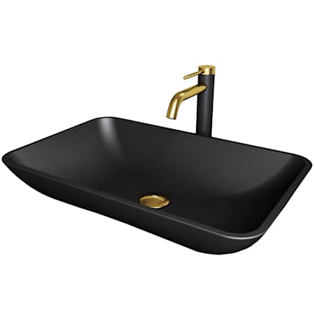 Vigo Hadyn 22" Rectangular Glass Vessel Bathroom Sink with 1.2 GPM 11" Deck Mounted Bathroom Faucet and Pop-Up Drain Assembly Matte Brushed Gold / Matte Black