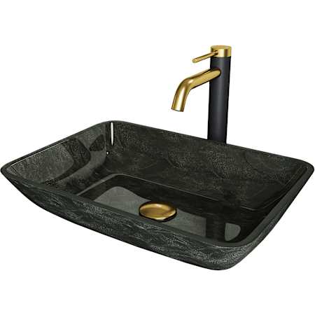 Vigo Donatello 18" Rectangular Glass Vessel Bathroom Sink with 1.2 GPM 11" Deck Mounted Bathroom Faucet and Pop-Up Drain Assembly Gray Onyx