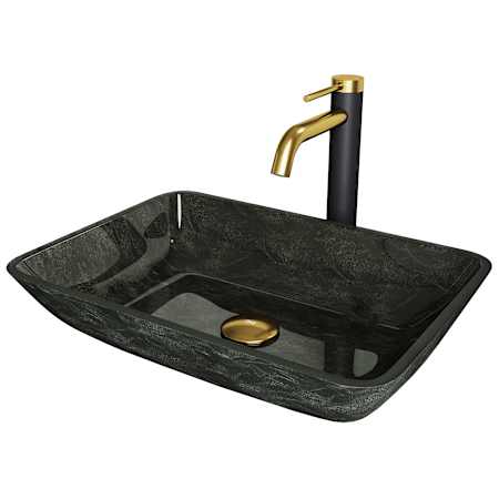 Vigo Donatello 18" Rectangular Glass Vessel Bathroom Sink with 1.2 GPM 11" Deck Mounted Bathroom Faucet and Pop-Up Drain Assembly Gray Onyx
