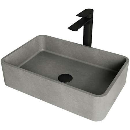 Vigo Cordoba Gothic 20" L x 13" W x 11" H Rectangular Concrete Vessel Bathroom Sink with Single Faucet Hole Matte Black
