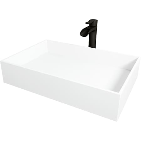 Vigo Montauk 23" Rectangular Stone Composite Vessel Bathroom Sink with 1.2 GPM Waterfall 11" H Deck Mounted Bathroom Faucet and Pop-Up Drain Assembly Matte Black