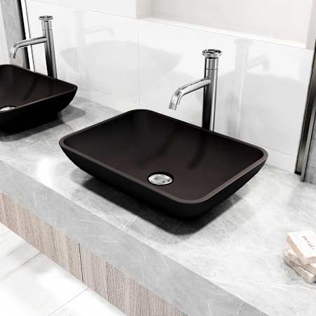 Vigo Matte Shell Sottile Glass Rectangular Vessel Bathroom Sink with Cass Faucet and Pop-Up Drain Brushed Nickel