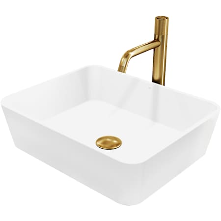 Vigo Marigold 18" Rectangular Stone Composite Vessel Bathroom Sink with 1.2 GPM 12" Deck Mounted Bathroom Faucet and Pop-Up Drain Assembly Matte Brushed Gold