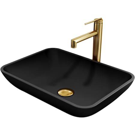 Vigo Matte Shell Sottile Glass Rectangular Vessel Bathroom Sink with Sterling Faucet and Pop-Up Drain Matte Brushed Gold