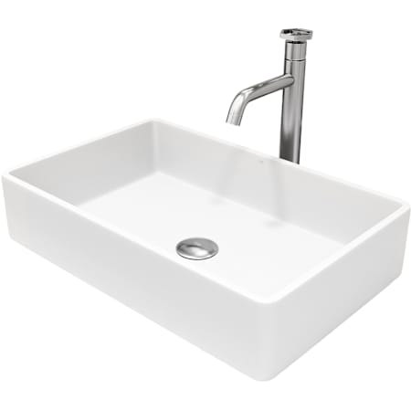 Vigo Matte Stone Magnolia Composite Rectangular Vessel Bathroom Sink with Faucet and Pop-Up Drain Brushed Nickel