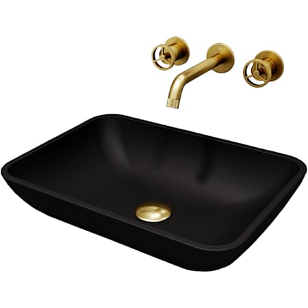 Vigo Matte Shell Sottile Glass Rectangular Vessel Bathroom Sink with Wall-Mount Faucet and Drain Matte Brushed Gold