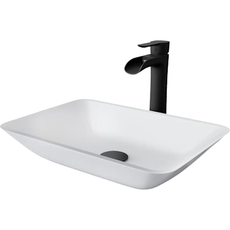 Vigo Sottile 18" Rectangular Glass Vessel Bathroom Sink with 1.2 GPM Waterfall 11" H Deck Mounted Bathroom Faucet and Pop-Up Drain Assembly Matte Black