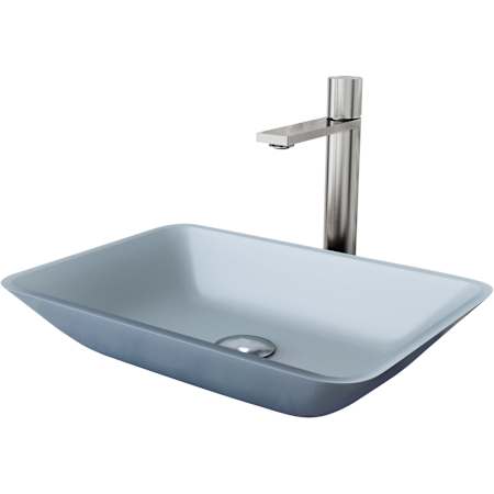 Vigo Sottile 18" Rectangular Glass Vessel Bathroom Sink with 1.2 GPM 12" Deck Mounted Bathroom Faucet and Pop-Up Drain Assembly Brushed Nickel