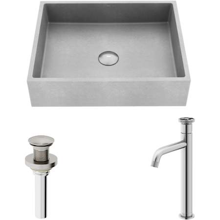Vigo Coca Gothic 19" Rectangular Concrete Vessel Bathroom Sink with 1.2 GPM 12" Deck Mounted Bathroom Faucet and Pop-Up Drain Assembly Brushed Nickel