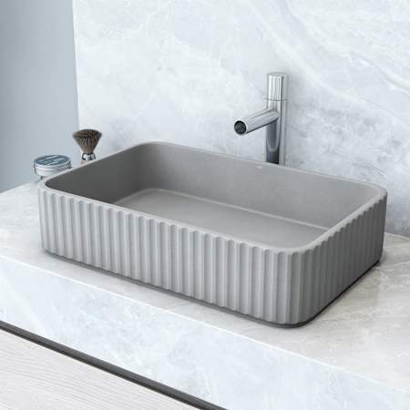 Vigo Windsor 21" Rectangular Concrete Vessel Bathroom Sink with 1.2 GPM 11" Deck Mounted Bathroom Faucet and Pop-Up Drain Assembly Chrome