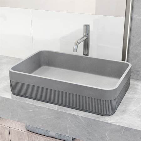 Vigo Cypress 21" Rectangular Concrete Vessel Bathroom Sink with 1.2 GPM 12" Deck Mounted Bathroom Faucet and Pop-Up Drain Assembly Chrome