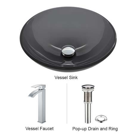Vigo Giovanni 17" Circular Glass Vessel Bathroom Sink with 1.2 GPM 12" Deck Mounted Bathroom Faucet and Pop-Up Drain Assembly Chrome