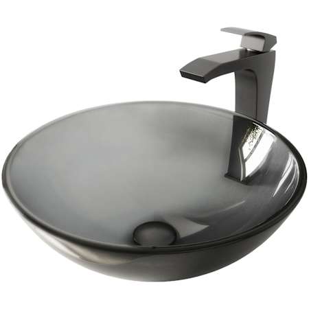 Vigo Giovanni 17" Circular Glass Vessel Bathroom Sink with 1.2 GPM 12" Deck Mounted Bathroom Faucet and Pop-Up Drain Assembly Matte Black