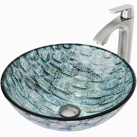 Vigo Giovanni 17" Circular Glass Vessel Bathroom Sink with 1.2 GPM 11" Deck Mounted Bathroom Faucet and Pop-Up Drain Assembly Brushed Nickel