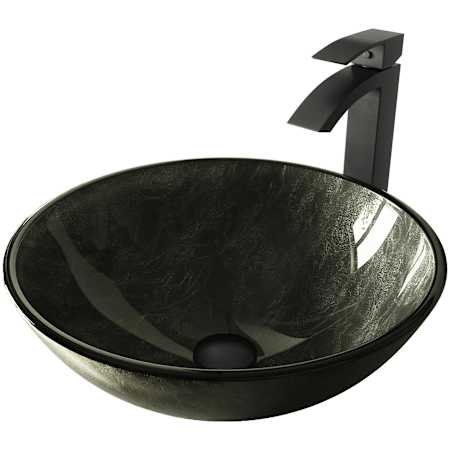 Vigo Giovanni 17" Circular Glass Vessel Bathroom Sink with 1.2 GPM 12" Deck Mounted Bathroom Faucet and Pop-Up Drain Assembly Matte Black