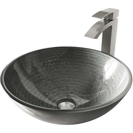 Vigo Giovanni 17" Circular Glass Vessel Bathroom Sink with 1.2 GPM 12" Deck Mounted Bathroom Faucet and Pop-Up Drain Assembly Brushed Nickel