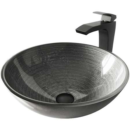 Vigo Giovanni 17" Circular Glass Vessel Bathroom Sink with 1.2 GPM 12" Deck Mounted Bathroom Faucet and Pop-Up Drain Assembly Matte Black