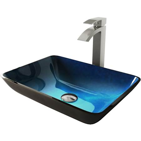 Vigo Donatello 18" Rectangular Glass Vessel Bathroom Sink with 1.2 GPM 12" Deck Mounted Bathroom Faucet and Pop-Up Drain Assembly PVD Brushed Nickel