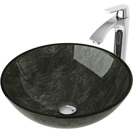 Vigo Giovanni 17" Circular Glass Vessel Bathroom Sink with 1.2 GPM 11" Deck Mounted Bathroom Faucet and Pop-Up Drain Assembly Chrome