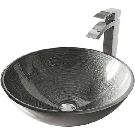 Vigo Giovanni 17" Circular Glass Vessel Bathroom Sink with 1.2 GPM 12" Deck Mounted Bathroom Faucet and Pop-Up Drain Assembly Chrome
