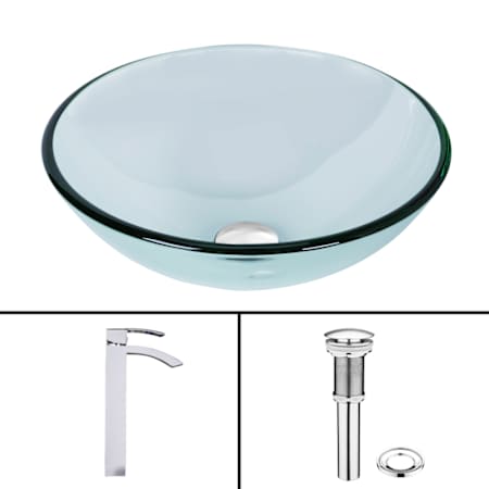Vigo Giovanni 17" Circular Glass Vessel Bathroom Sink with 1.2 GPM 12" Deck Mounted Bathroom Faucet and Pop-Up Drain Assembly Chrome