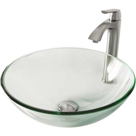 Vigo Giovanni 17" Circular Glass Vessel Bathroom Sink with 1.2 GPM 11" Deck Mounted Bathroom Faucet and Pop-Up Drain Assembly Brushed Nickel