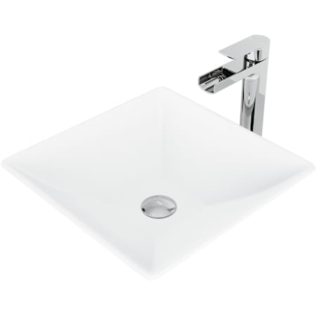 Vigo Hibiscus 16" Square Stone Composite Vessel Bathroom Sink with 1.2 GPM Waterfall 11" H Deck Mounted Bathroom Faucet and Pop-Up Drain Assembly Chrome